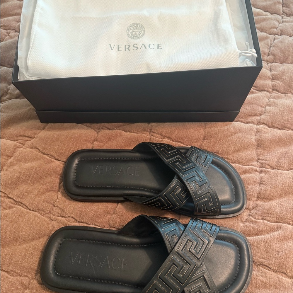 Versace Men's Greca Raised Key Strap Sandals